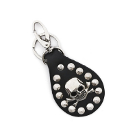 KEY RING BLACK LEATHER, SKULL