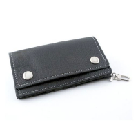 AMIGAZ BLACK SOFT LEATHER BIKER WALLET WITH PIPING