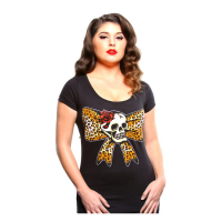 LUCKY 13 LEOPARD BOW SKULL T-SHIRT BLACK