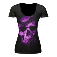 LT PURPLE LACE SKULL V-NECK T-SHIRT