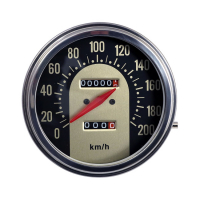 FL SPEEDOMETER, '62-67 ELECTRA FACE', BLACK/GOLD. 1:1 KMH