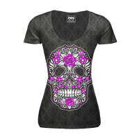 LT LETHAL ANGEL SKULL OF FLOWERS T-SHIRT GREY