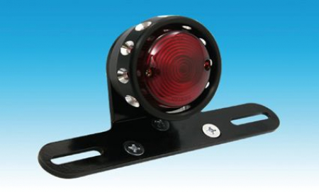 RETRO DRILLED LED TAILLIGHT, BLACK, WITH BRACKET, RED LENS