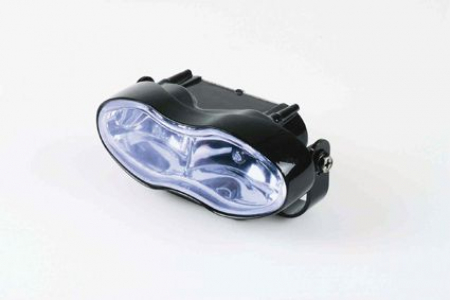 WAVE HEADLIGHT, BLACK METAL HOUSING, BLUE LENS, E-MARK