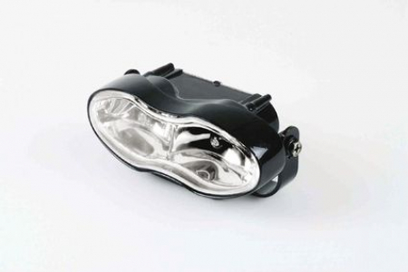 WAVE HEADLIGHT, BLACK METAL HOUSING, CLEAR LENS, E-MARK