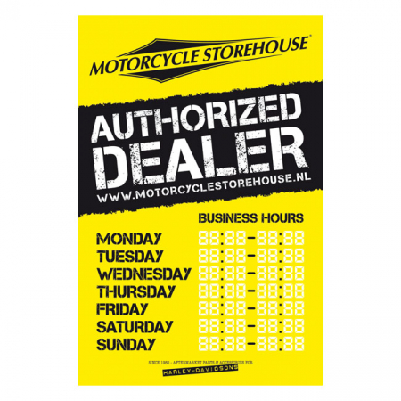 MOTORCYCLE STOREHOUSE, 'BUSINESS HOURS' DECAL