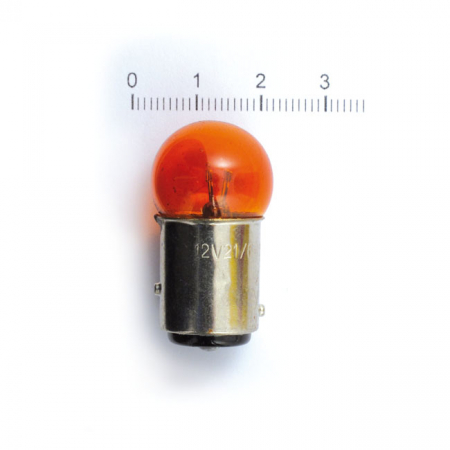 TURN SIGNAL BULB, SMALL DIAMETER. AMBER LENS. 21CP/6CP