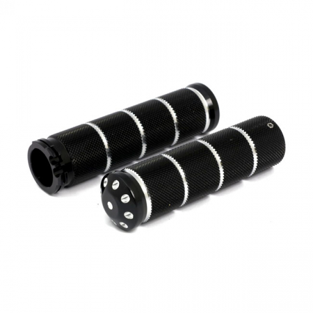 THROTTLE GRIP SET BOMBER. KNURLED. BLACK CM