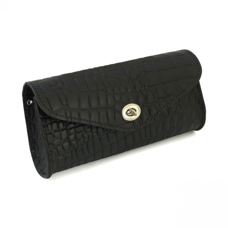 FRONTBAG CROC BLACK LEATHER