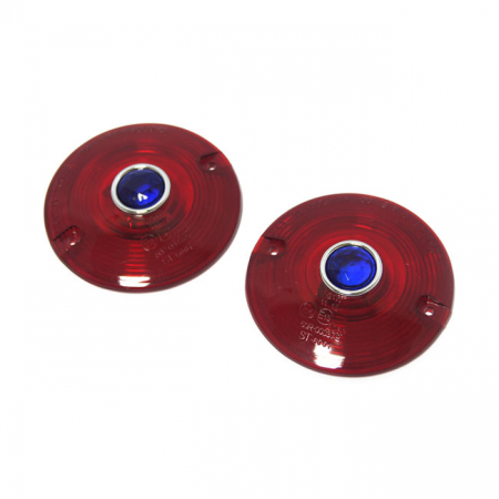 REPLACEMENT TURN SIGNAL LENS. FLAT LENS. RED WITH BLUE DOT