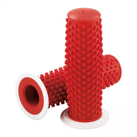 K-TECH, KUSTOM RUBBER GRIPS. RED WITH WHITE FLANGE