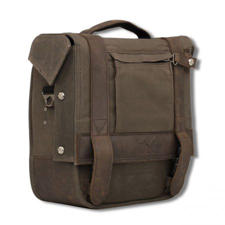 BURLY, VOYAGER SADDLEBAG. DARK OAK CANVAS