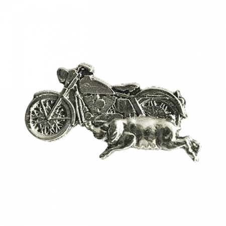 BIKER PINS BIKE WITH PIG PIN