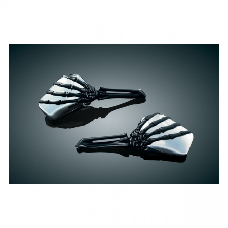 KURYAKYN, SKELETON-HAND MIRROR SET. BLACK HAND, CHROME HEAD