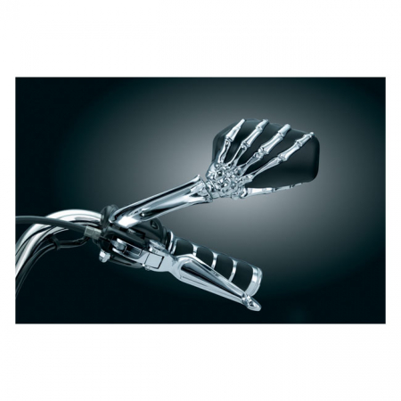 KURYAKYN, SKELETON-HAND MIRROR SET. CHROME HAND, BLACK HEAD