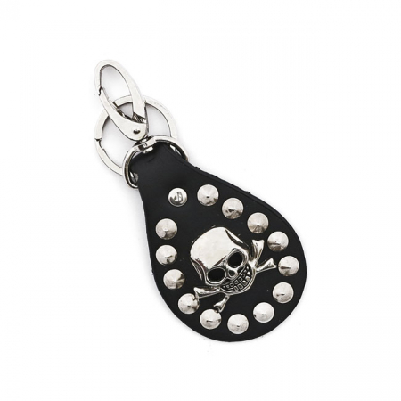 KEY RING BLACK LEATHER, SKULL