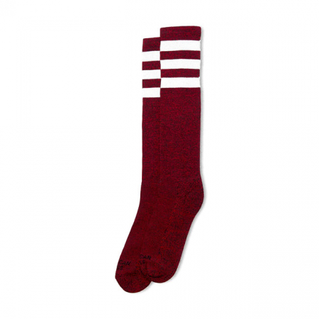 AMERICAN SOCKS KNEE HIGH RED NOISE, TRIPLE WHITE STRIPED