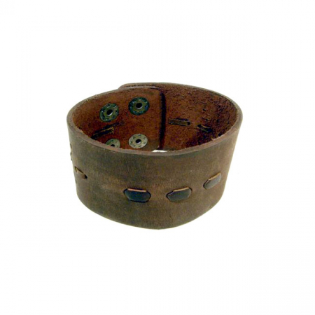 AMIGAZ BROWN WIDE THREADED LEATHER CUFF BRACELET