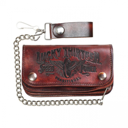 LUCKY 13 TRADITIONAL LEATHER EMBOSSED CHAIN WALLET