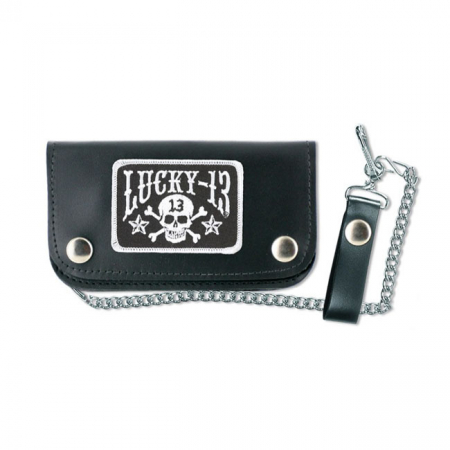 LUCKY 13 SKULL STARS LEATHER EMBROIDERED PATCH WALLET