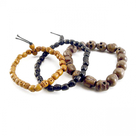 AMIGAZ WOOD SKULL BEAD BRACELET SET