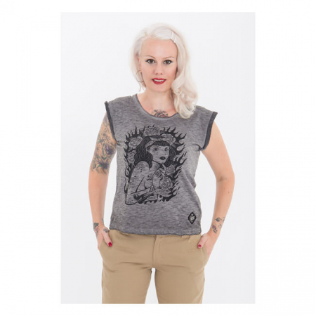 QUEEN KEROSIN TATTOO GIRL T-SHIRT GREY