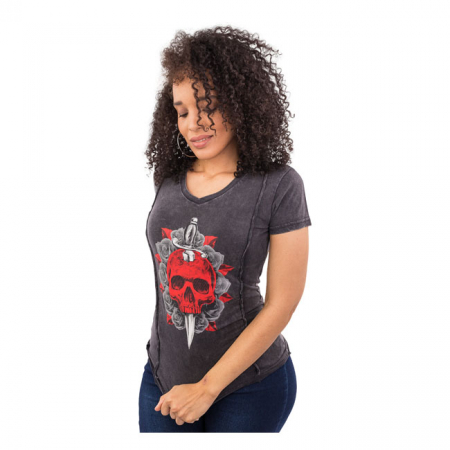 LETHAL ANGEL RED DAGGER T-SHIRT DARK GREY