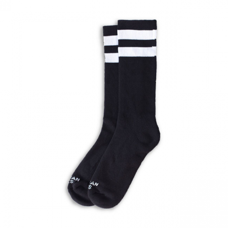 AMERICAN SOCKS MID HIGH BACK IN BLACK I DOUBLE WHITE STRIPED