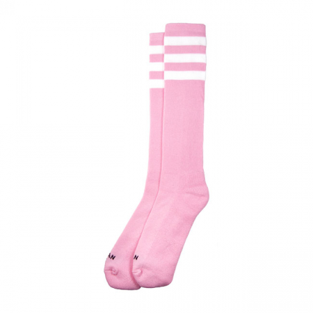 AMERICAN SOCKS KNEE HIGH BUBBLEGUM, TRIPLE WHITE STRIPED