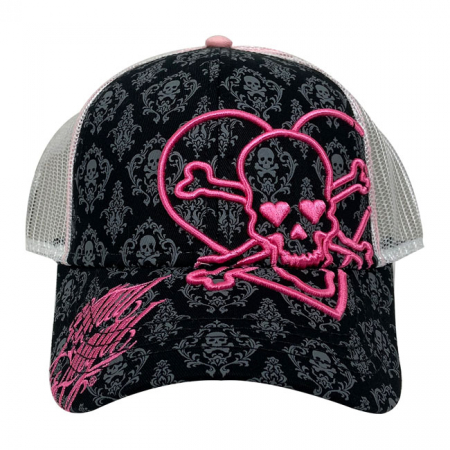 LT HEART SKULL FEMALE TRUCKER CAP BLACK/PINK