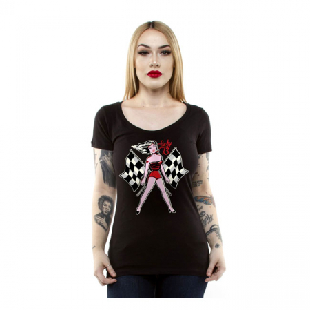 LUCKY 13 FLAG GIRL T-SHIRT BLACK