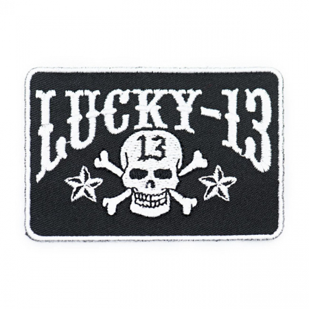 LUCKY 13 BADGE SKULL STARS PATCH BLACK