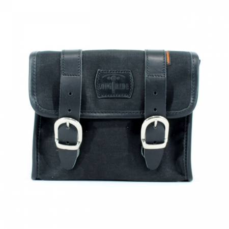 LONGRIDE, 'MINI' WAXED COTTON SADDLEBAG. BLACK