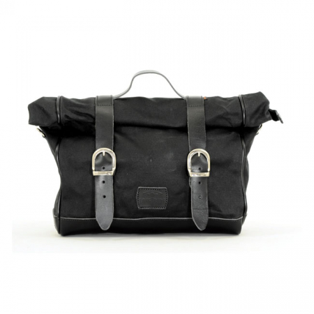 LONGRIDE, 'OLD CHOPPER' WAXED COTTON SADDLEBAG. BLACK