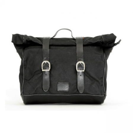 LONGRIDE, 'OLD CHOPPER' WAXED COTTON SADDLEBAG. BLACK