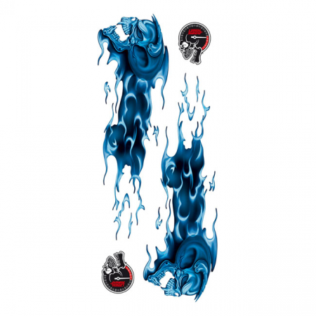 LT BLUE FLAMING SKULL DECAL