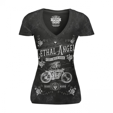 LT GIRL SKELETON BIKER V-NECK T-SHIRT