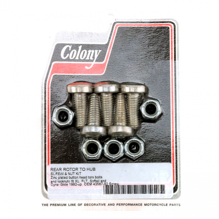 COLONY, REAR BRAKE ROTOR BOLT & NUT KIT. ZINC, TORX