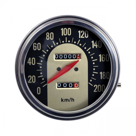 FL SPEEDOMETER, '62-67 ELECTRA FACE', BLACK/GOLD. 1:1 KMH