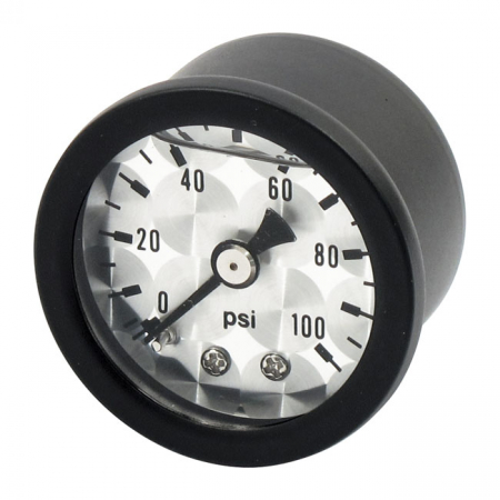 MARSHALL OIL PRESSURE GAUGE, 0-100 PSI. BLACK HOUSING