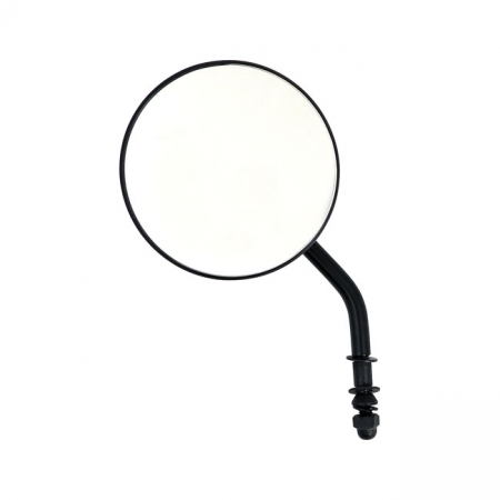 STEEL 4" ROUND MIRROR. BLACK, SHORT STEM