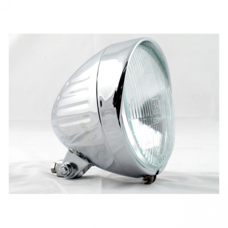 6-1/2" RIBBED BULLET HEADLAMP WITH VISOR. CHROME