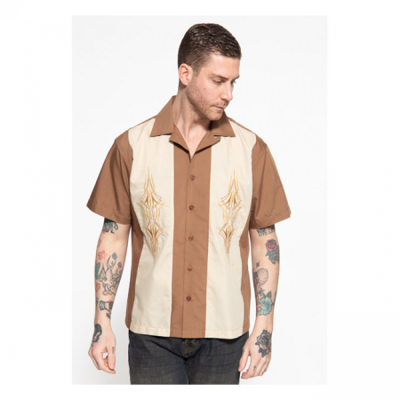 KING KEROSIN PINSTRIPES COCKTAIL SHIRT BROWN/BEIGE