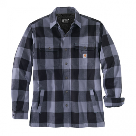 CARHARTT SHERPA LINED FLANNEL PLAID SHIRT FOLKSTONE GREY