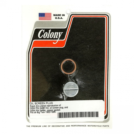 COLONY, OEM STYLE SLOTTED PLUG OIL SCREEN CRANKCASE. ZINC