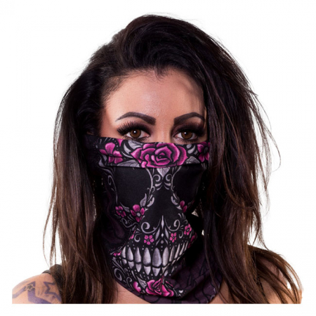 LETHAL ANGEL FLORAL SKULL TUBE MASK BLACK