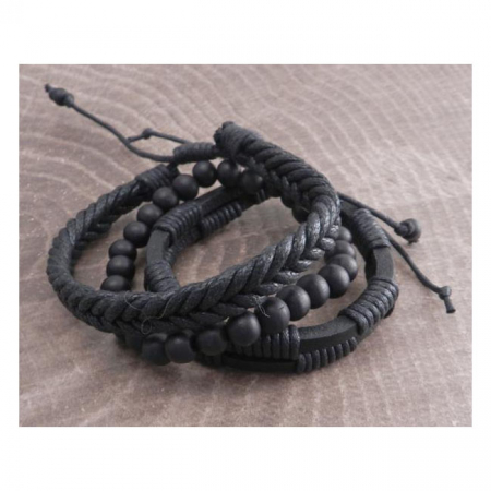 AMIGAZ ROPE SLIDERS & WOOD BEAD BRACELET BLACK