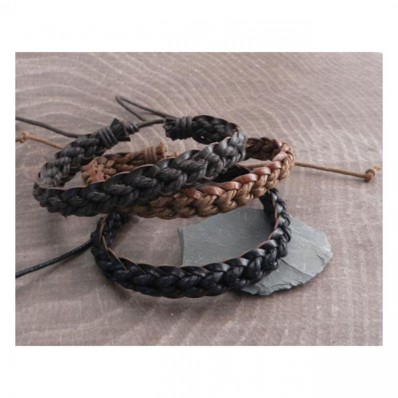 AMIGAZ LEATHER FLAT BRAID WOVEN BRACELET