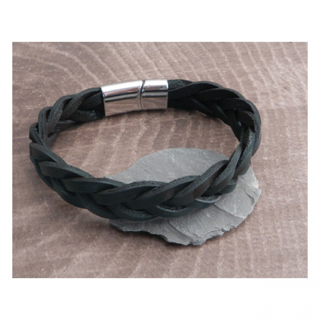 AMIGAZ LEATHER BRAIDED BRACELETT WITH BAR CLAMP BLACK