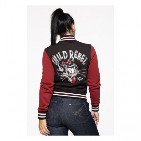 QUEEN KEROSIN WILD REBEL COLLEGE SWEAT JACKET BLACK/RED